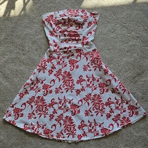 Ruby Rox White Strapless Dress with Red Floral Print